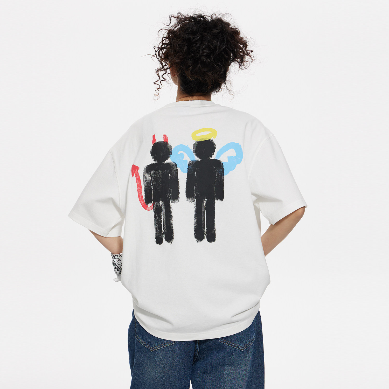 teach peace国潮美式恋人契约情侣t恤男女宽松手绘涂鸦趣味短袖夏