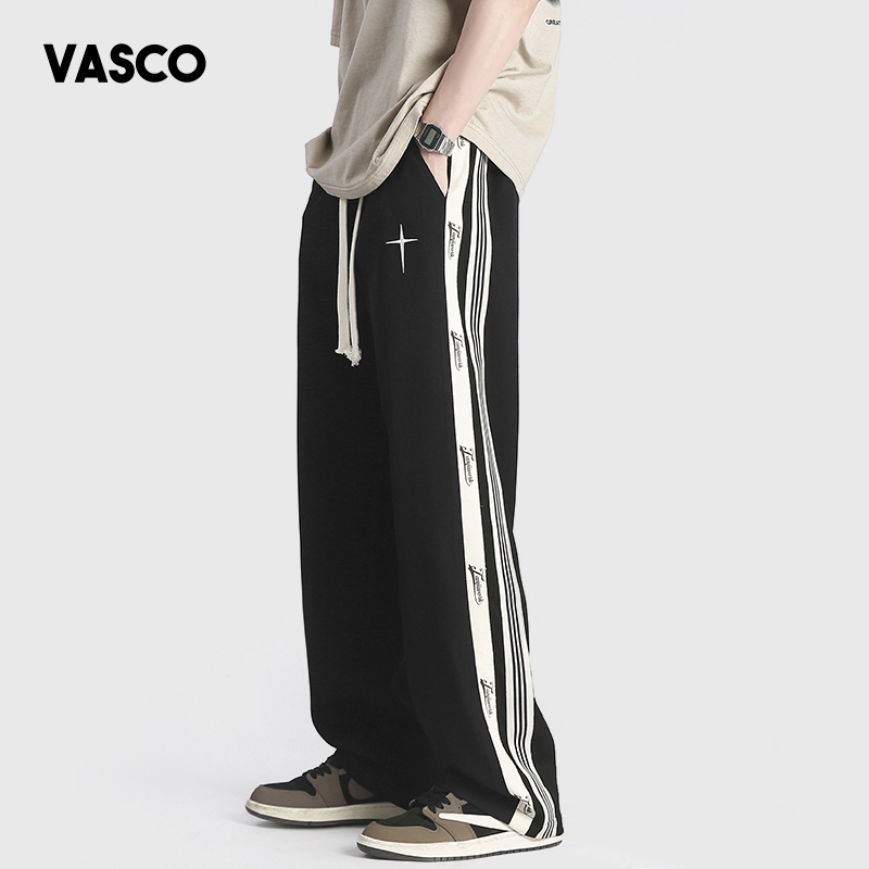 VASCO织带冰丝刺绣裤子男夏季薄款潮牌速干休闲裤直筒垂感拖地裤
