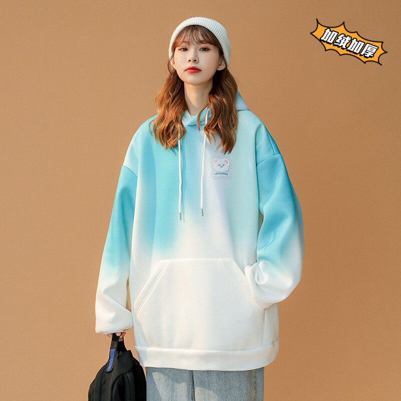 扎染卫衣女2022新款加绒加厚胖mm炸街大码秋冬设计感小众别致外套