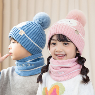 儿童帽子秋冬季男女童毛线韩版针织围脖一体护耳围巾保暖2022新款