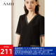 Amii2024夏新款小气质香风连衣裙女织带镶边V领小个子裙子小黑裙