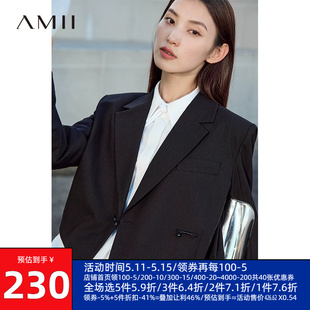 Amii中国风西装上衣女2024春季新款短款宽肩垫肩外套简约通勤西服