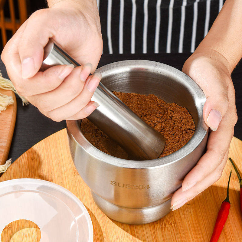 碾子304不锈钢捣碎器实心家用研磨粉捣中药罐手动蒜泥器臼子擂钵