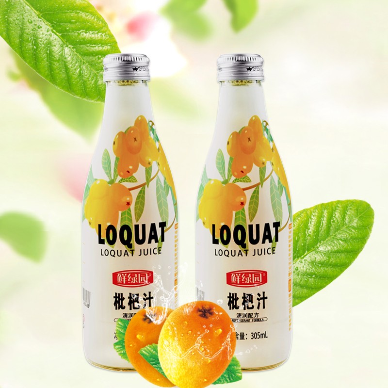 鲜绿园枇杷原浆果汁30%含量夏季饮品水果饮料果蔬汁305ml*4瓶箱装