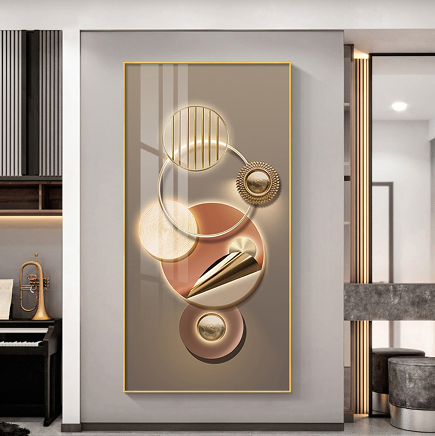 晶瓷走廊过道壁画挂画几何抽象轻奢高端入户玄关装饰画新款免打孔