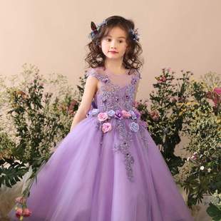 淡紫色演出童装礼服女童公主蓬蓬裙钢琴演出紫色生日礼物连衣裙仙