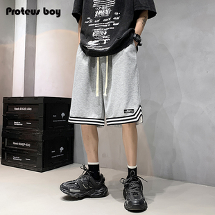 ProteusBoy短裤男夏季新款男生复古条纹运动直筒篮球休闲五分裤子