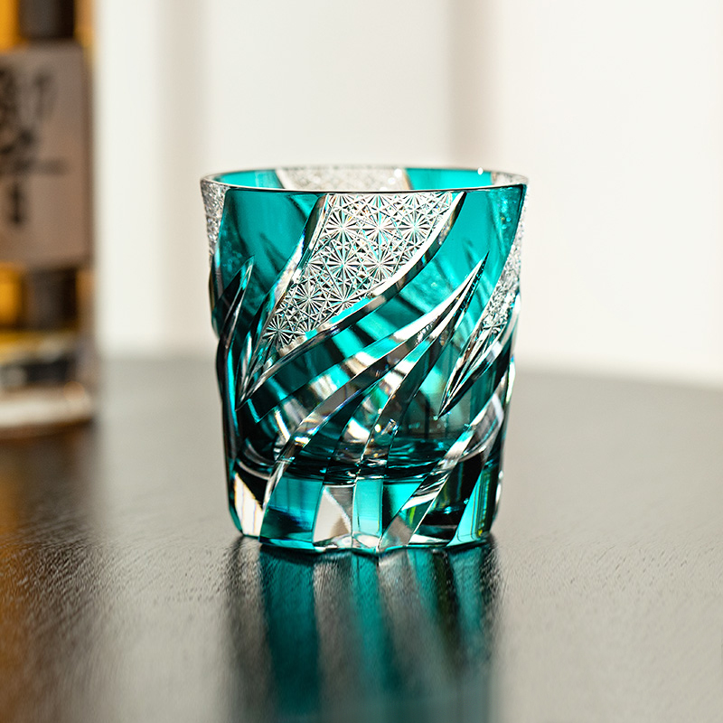 酒女王日本进口江户切子青焰haku硝子酒杯手工水晶玻璃杯威士忌杯