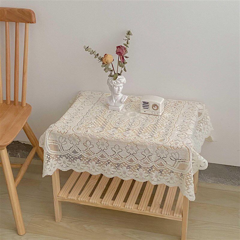 蕾丝桌布ins风复古花边镂空白色蕾丝复古桌m布法式复古正方形茶