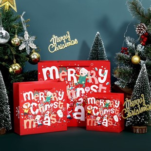 圣诞节礼品袋圣诞老人礼物袋子包装手提袋平安夜卡通纸袋红色大号