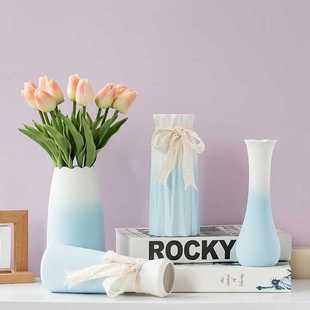 白瓷小花瓶高级感蓝色小口径宿舍适合餐桌摆放的郁金香专用放干花