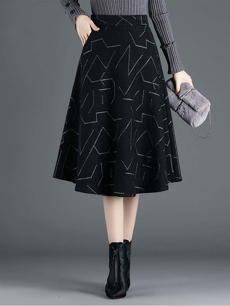 毛呢半身裙女秋冬2021新款裙子中长款冬天配毛衣冬季高腰a字长裙