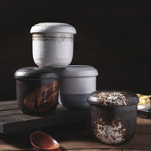 日式盖碗商用陶瓷炖盅一人份汤盅甜品点心盅手绘带盖碗隔水炖炖盅