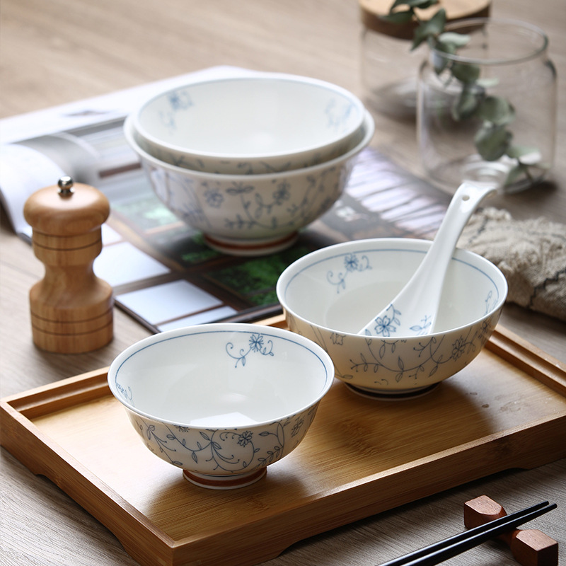 日式餐具碗碟套装家用釉下彩饭碗家用面碗汤碗景德镇陶瓷碗