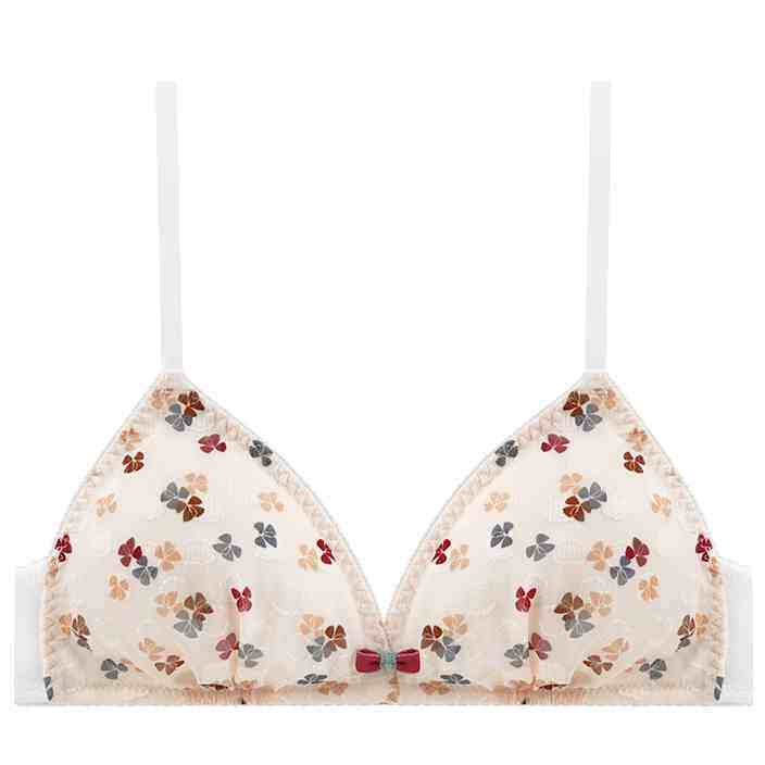 花房薄款文胸法式内衣女小胸舒适无钢圈少女碎花三角杯平胸罩223