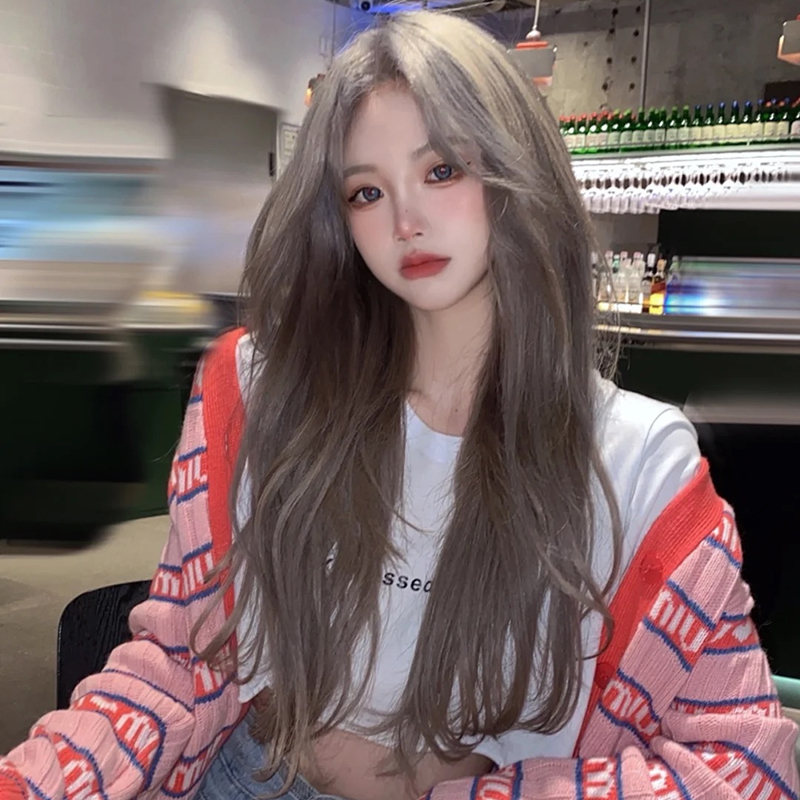 幸福小鱼苗中分奶茶灰棕同款假发女中长发jk女团rose潮色发色