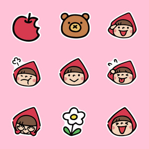 高档40张女头巾女孩手p账贴纸装饰小图案卡通可爱小女孩手帐素ins