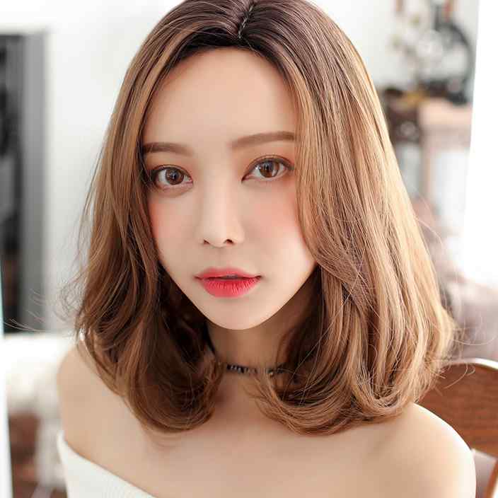 假发女短发自然蓬松修脸锁骨发逼真卷发中长假发套齐肩中分梨花头