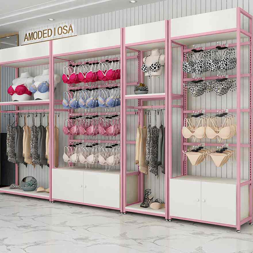 内衣货架展示架文胸挂钩落地架服装展示柜靠墙金色轻奢可调节货架