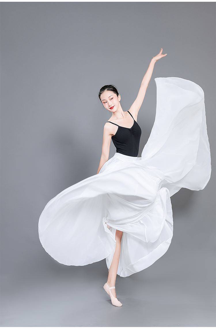 720度大摆裙舞蹈裙双层雪纺垂感半身长裙女纯色新款疆舞裙半身裙a
