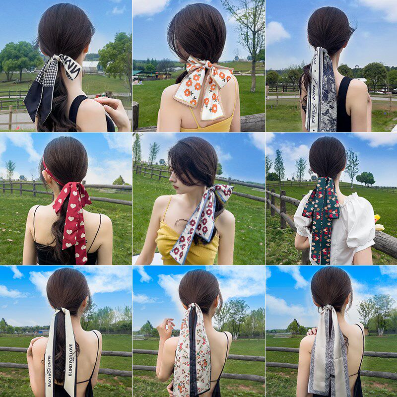 扎头发的丝巾发带女绑发丝带头饰头绳带飘带马尾超仙法式头巾夏季