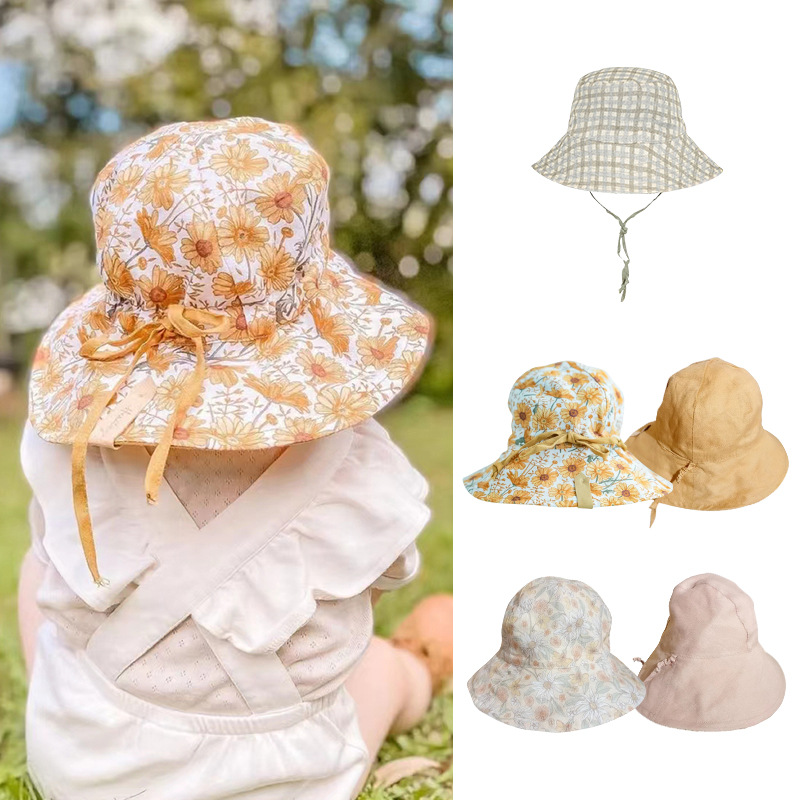 儿童太阳帽印花防紫外线2023欧美风夏季新款婴儿防晒帽宝宝遮阳帽
