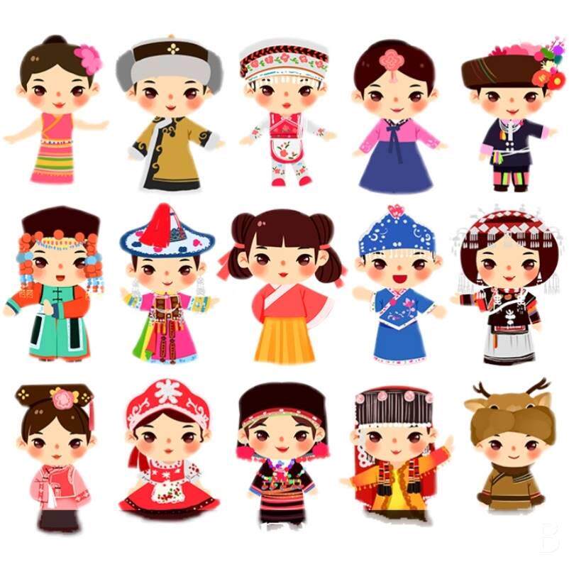 56个少数民族插画扁平卡通人物服饰png图片素材 含psd设计源文件