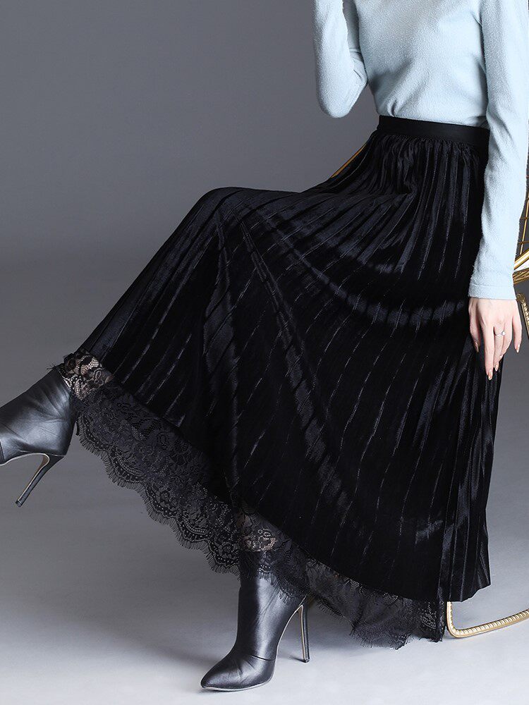 高腰网纱裙女显瘦黑色半身裙百褶裙