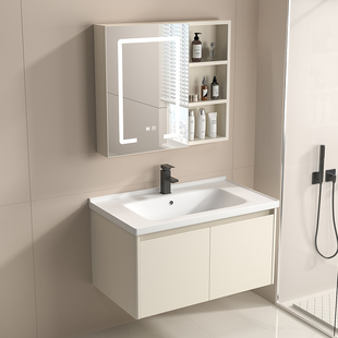 适用九牧᷂新款不锈钢浴室柜组合现代简约卫生间洗手盆柜陶瓷一体