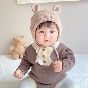 婴儿帽子秋冬季婴幼儿护耳毛线帽可爱男宝冬款小男孩女宝宝针织帽