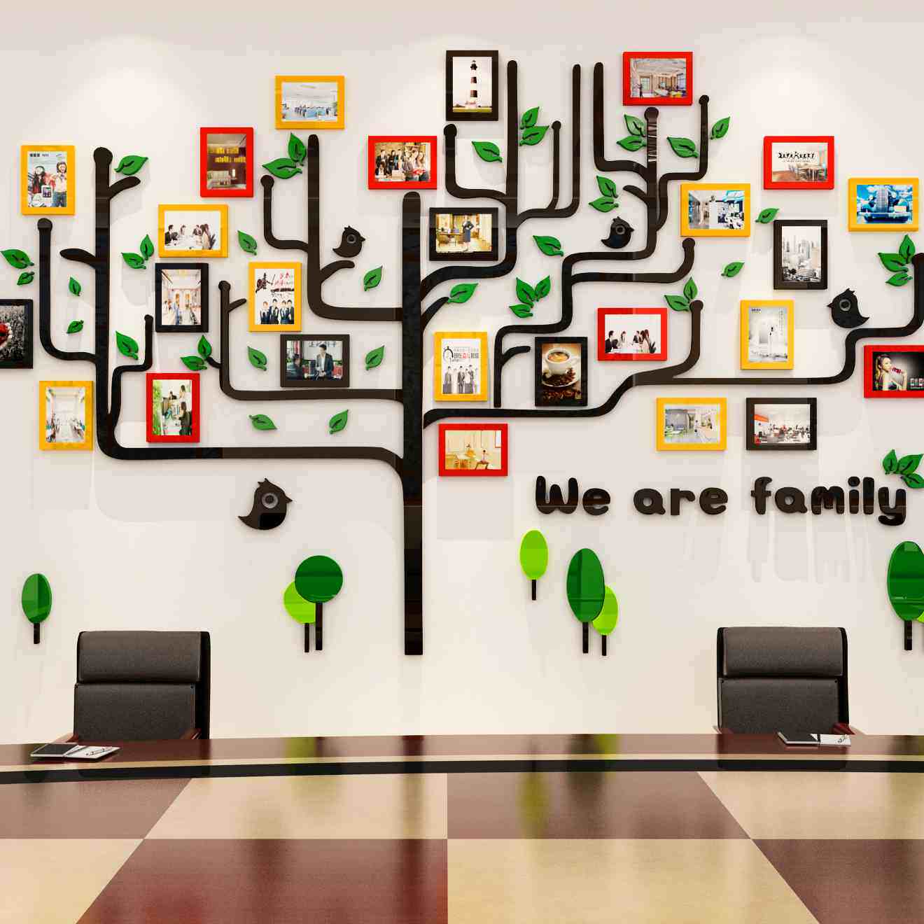 大树3d立体照片墙贴画装饰公司办公室墙面布置墙贴企业文化墙教室