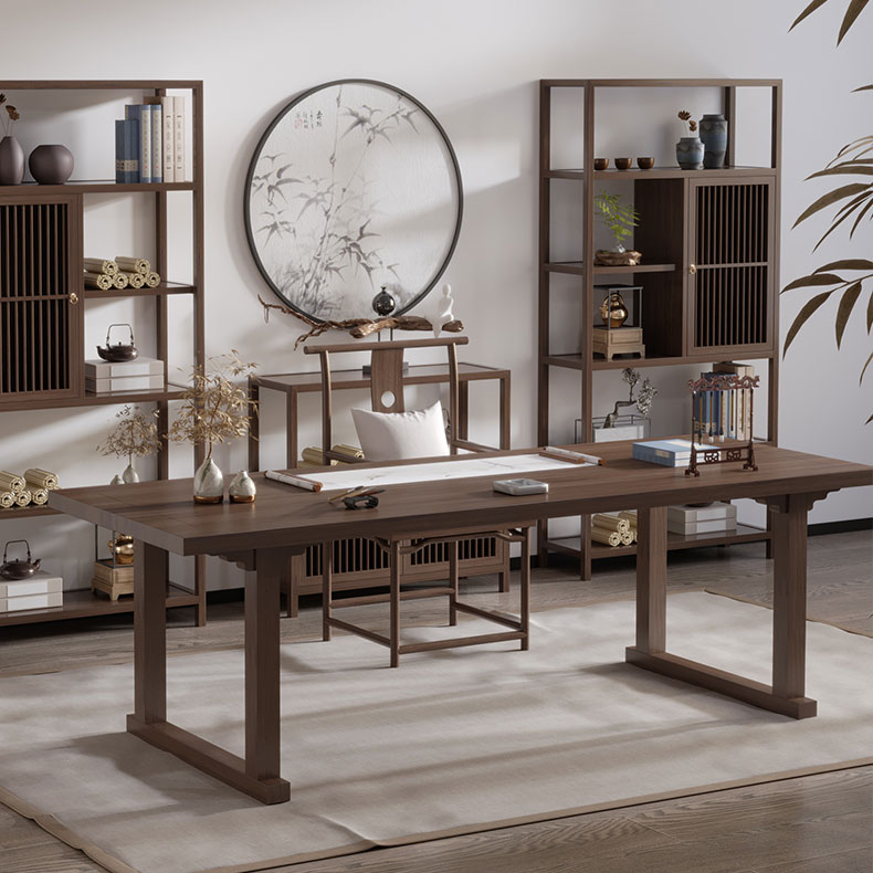 新中式实木书桌书法桌禅意写字书画桌书房家具桌椅组合仿古国学桌