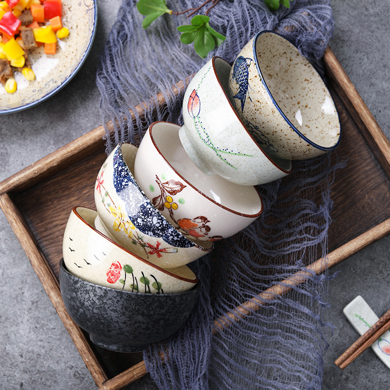 日式釉下彩4.5英寸陶瓷家用米饭碗吃饭碗小碗汤碗创意加厚早餐碗