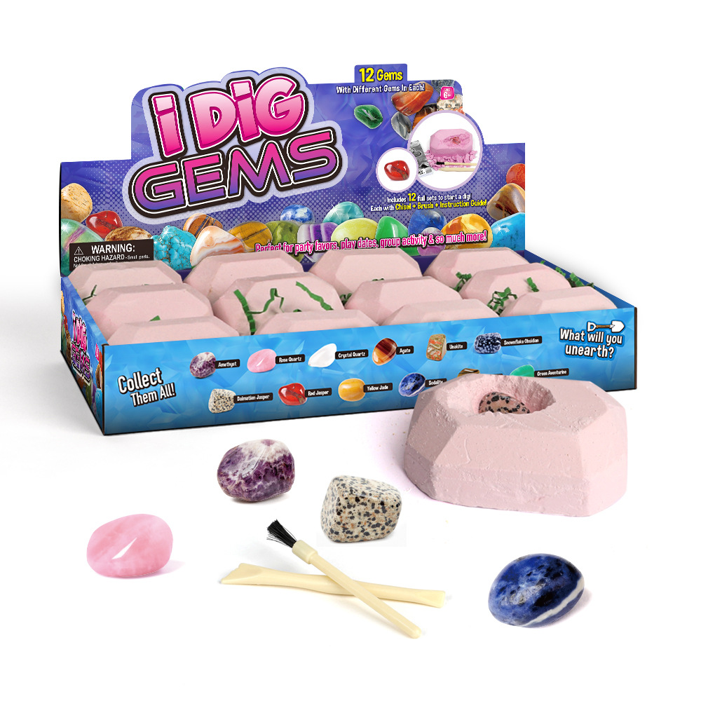 新品跨境儿童益玩具天然矿石宝石水晶标本挖掘玩具地滩盲盒