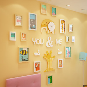 高分子6189卡通动物照片墙儿童房装饰品组合相框墙大象钟表挂饰品