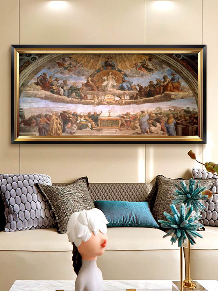 雅典学院世界名画客厅装饰画美式挂画沙发背景墙复古油画人物欧式