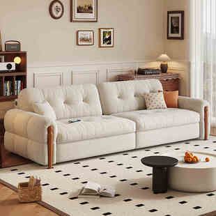 法式复古奶油风实木沙发床两用可折叠小户型客厅2024新款绒布沙发