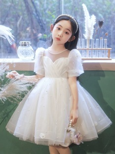 女童白色连衣裙夏装儿童蓬蓬纱裙子小女孩花童婚礼公主裙生日礼服