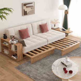原木风沙发床折叠两用日式伸缩北欧实木小户型现代简约客厅多功能