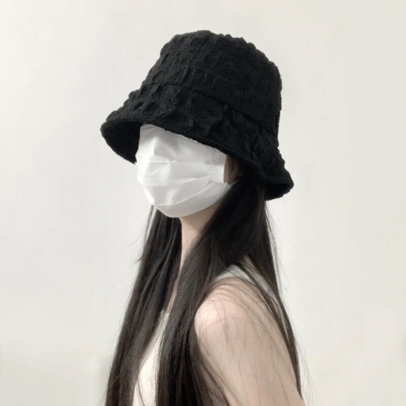 韩版ins网红褶皱泡泡纱渔夫帽女夏显脸小水桶帽日系百搭遮脸盆帽