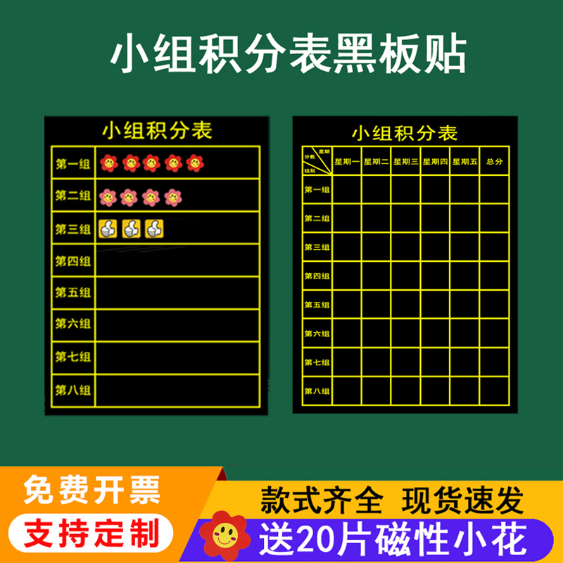 （可定制）磁性小组积分表黑板贴磁力班级小组竞赛表格评比栏粉笔书写你追我赶班级管理磁铁贴黑色磁性磁性贴