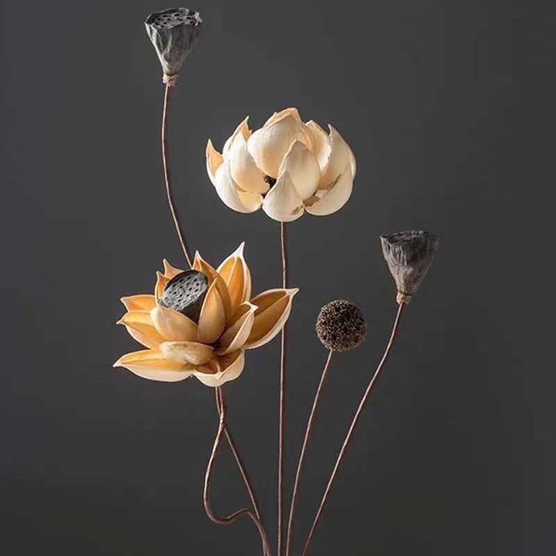 干花花束真花装饰禅意摆件荷花风干莲蓬插花中式客厅家居摆设