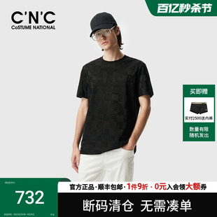 CNC男装奥莱暗纹提花字母春夏新品轻奢薄款圆领短袖男款