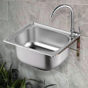 不锈钢圆角水槽单槽大小洗菜盆洗碗池洗手水池单盆带龙头简易支架