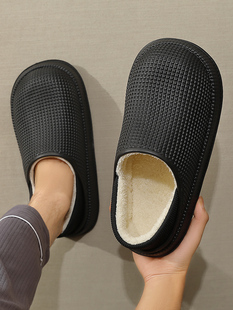 防水棉拖鞋男士冬季保暖2024新款外穿防滑包跟居家用黑色男式棉鞋