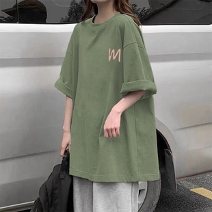 体桖女2024新款运动夏季100纯棉短袖t恤学生韩版宽松大码女装印花