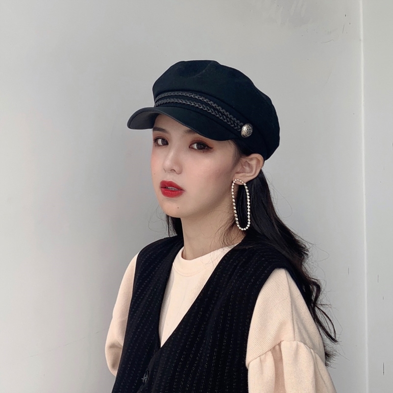 灰色定型贝雷帽带帽檐小头秋冬2022新款显脸八角帽小香风帽子女士