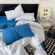 北欧ins简约蓝色细条纹褶皱水洗棉床上四件套床单纯色被套三件套3