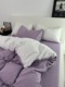 ins紫色少女心拼色条纹软糯水洗棉床上四件套床单被套宿舍三件套3