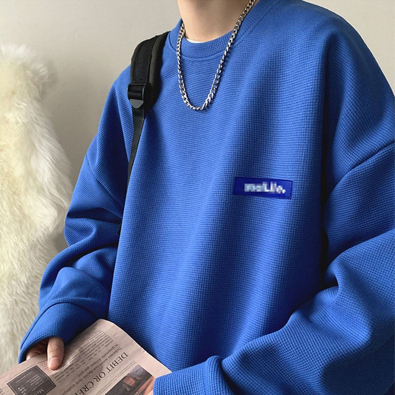 华夫格卫衣男高级感无帽潮ins春秋克莱因蓝美式潮流百搭宽松外套